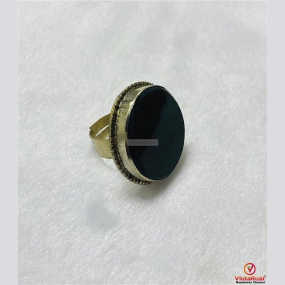 Classic Black Onyx Ring: Handmade Silver Adjustable Unisex Ring - Picture 2 of 6